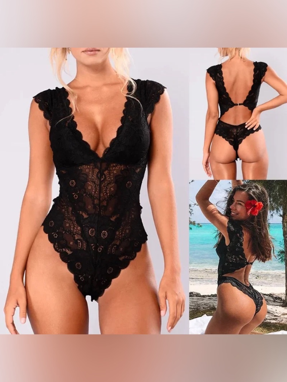 Fashion Nova Digging You Teddy Lace V-Neck Bodysuit in Black (Size XS)